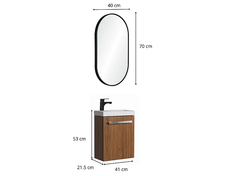 Set lavabo sospeso Nevada con rubinetto nero e specchio ovale