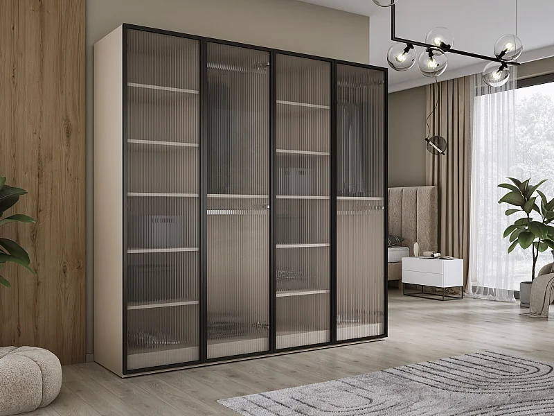 Kleiderschrank, Sandbeige / klares Glas, 2 x 100 x 200 x 51 cm