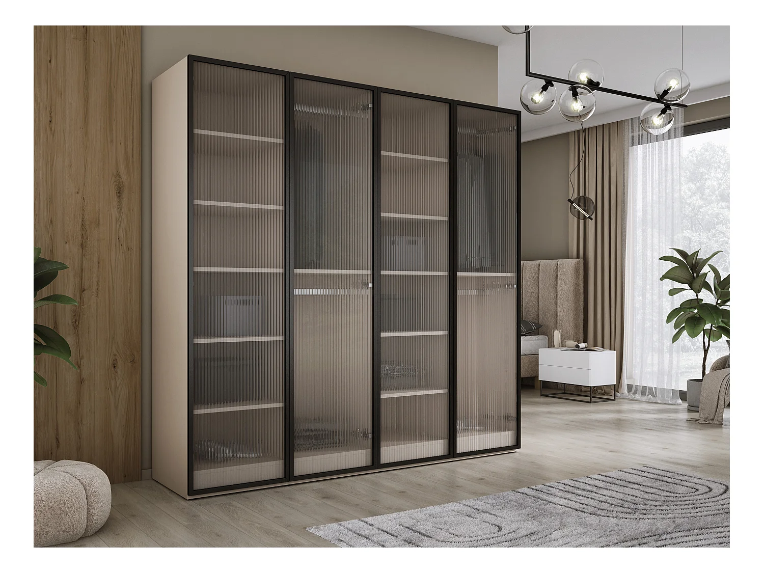 Kleiderschrank, Sandbeige / klares Glas, 2 x 100 x 200 x 51 cm