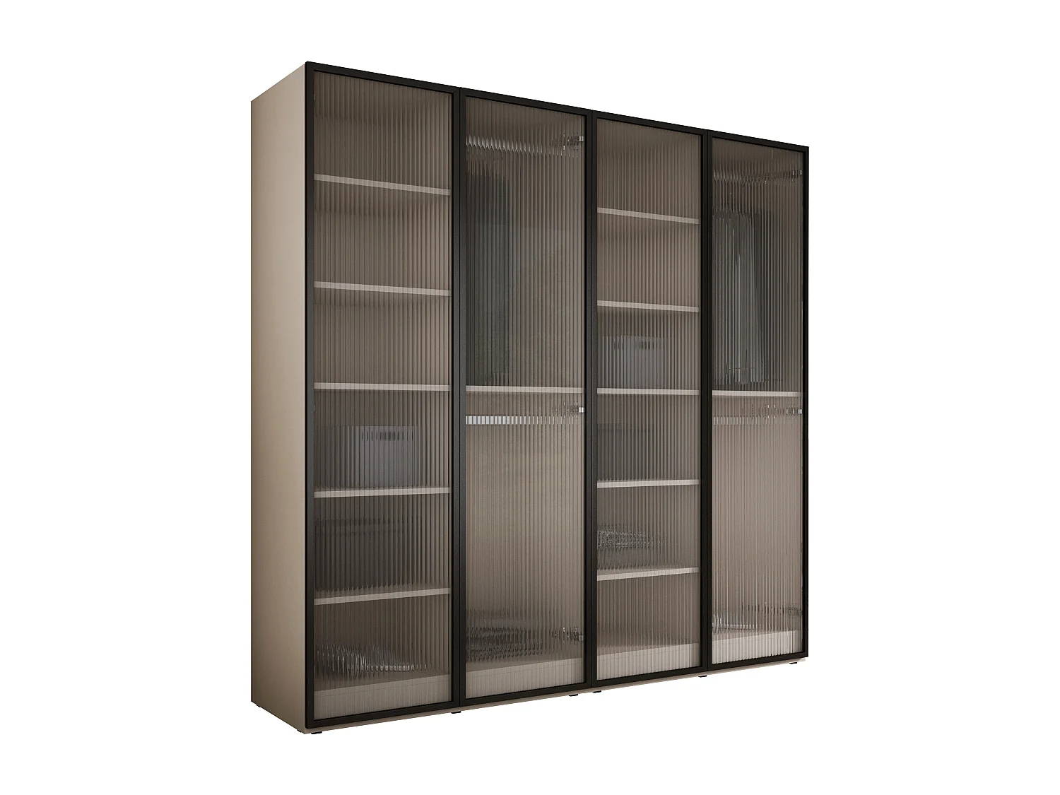 Kledingkast: Zandbeige / Gegroefd glas, 200 x 200 x 51 cm