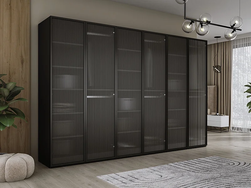 Kleiderschrank, Graphitschwarz / klares Glas, 3 x 100 x 200 x 51 cm