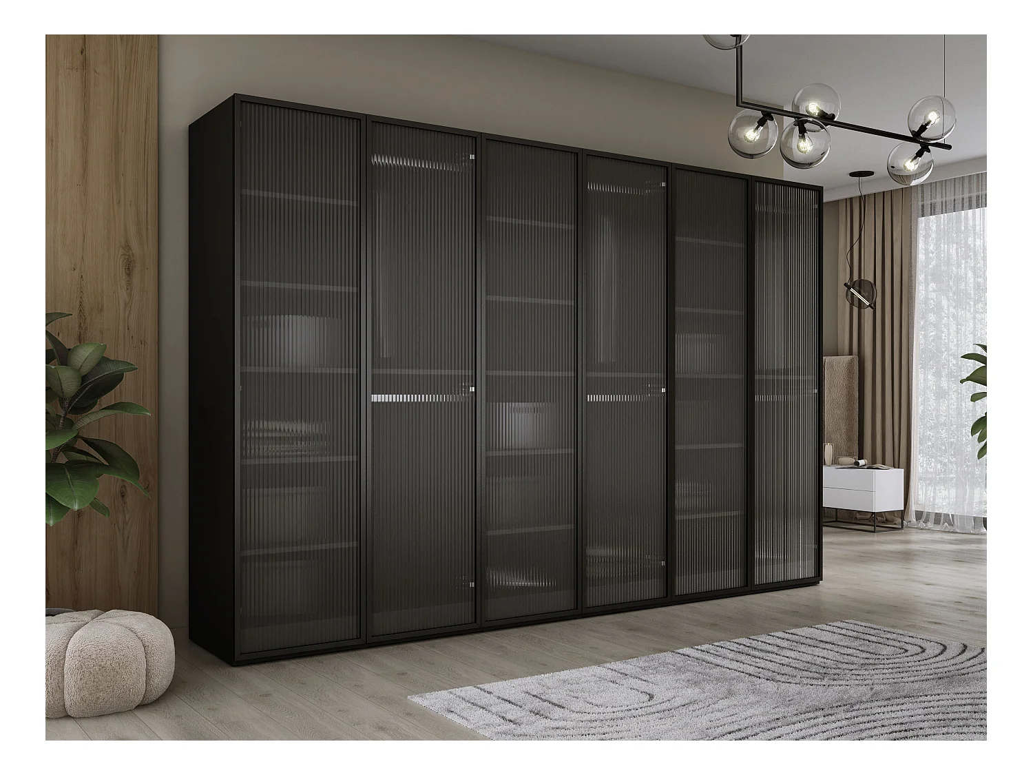 Kleiderschrank, Graphitschwarz / klares Glas, 3 x 100 x 200 x 51 cm