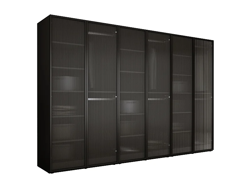 Schrank: Graphitschwarz / Geriffeltes Glas, 300 x 200 x 51 cm