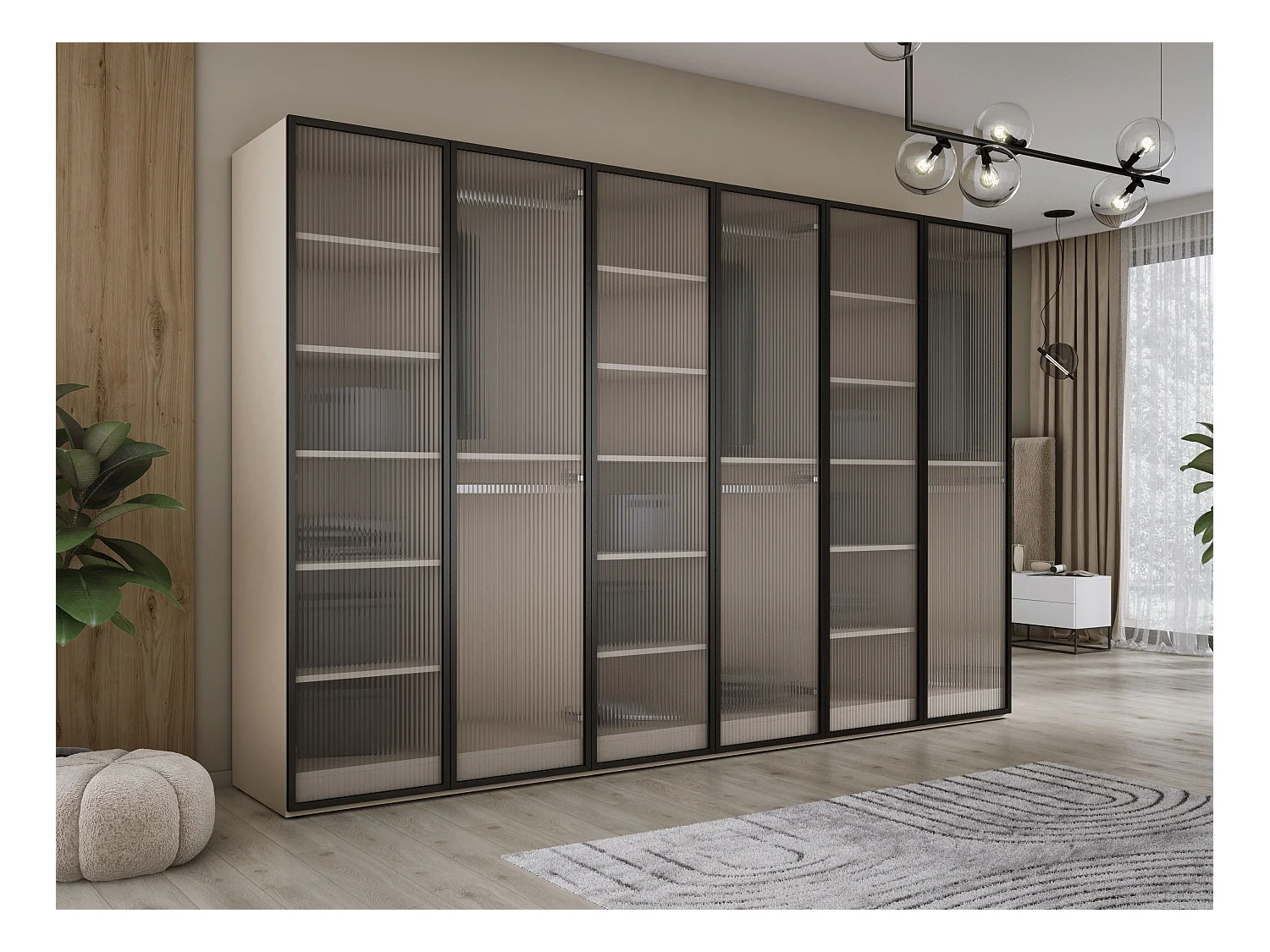 Kleiderschrank, Sandbeige / klares Glas, 3 x 100 x 200 x 51 cm