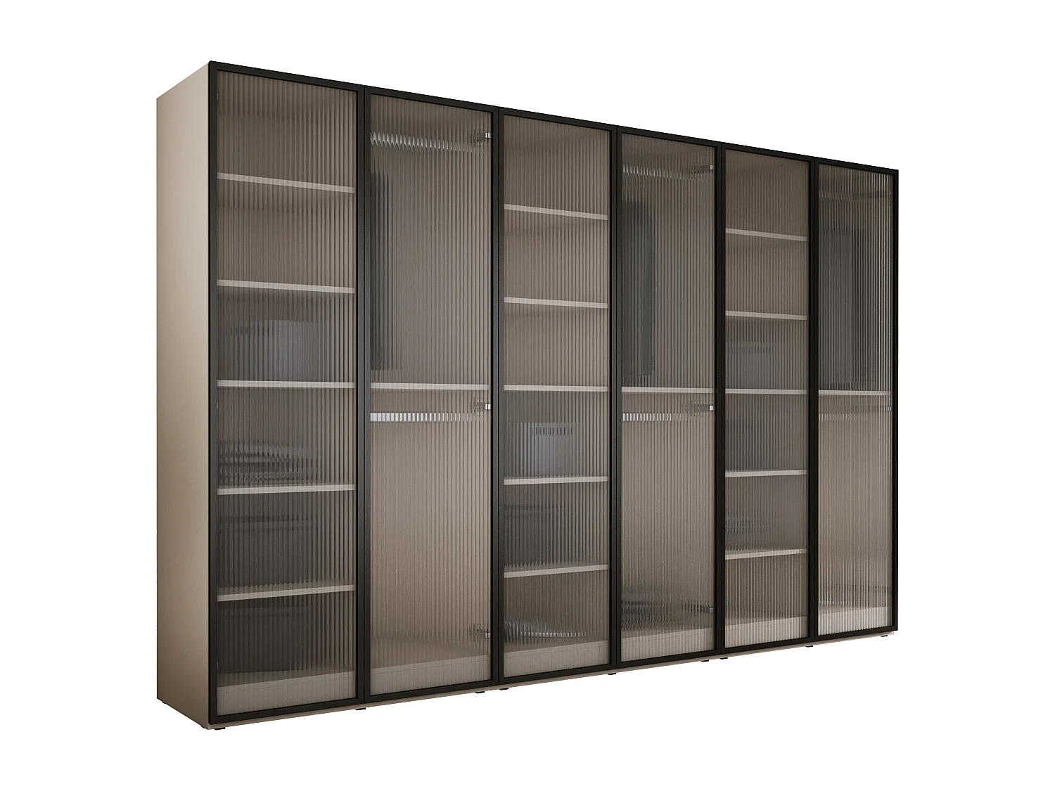 Kleiderschrank: Sandbeige / Geriffeltes Glas, 300 x 200 x 51 cm