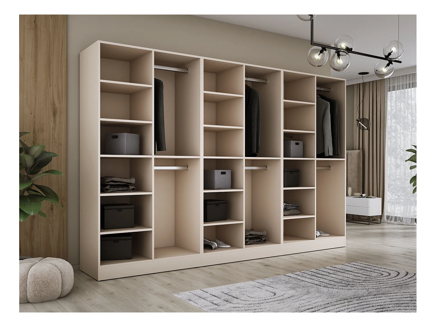 Kleiderschrank, Sandbeige, 3 x 100 x 200 x 51 cm
