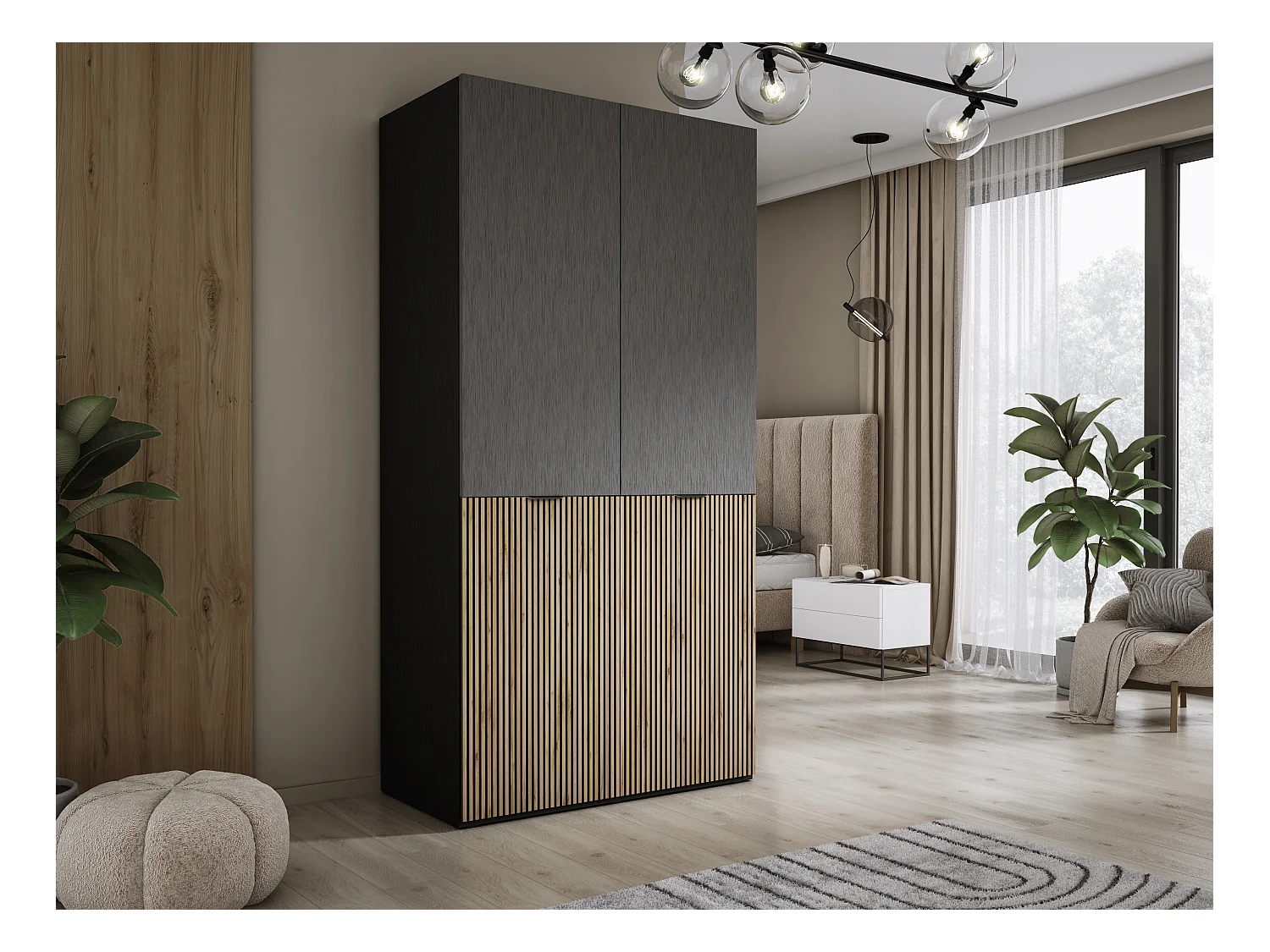 Kleiderschrank, Graphitschwarz / Wotan-Eiche, 100 x 200 x 51 cm