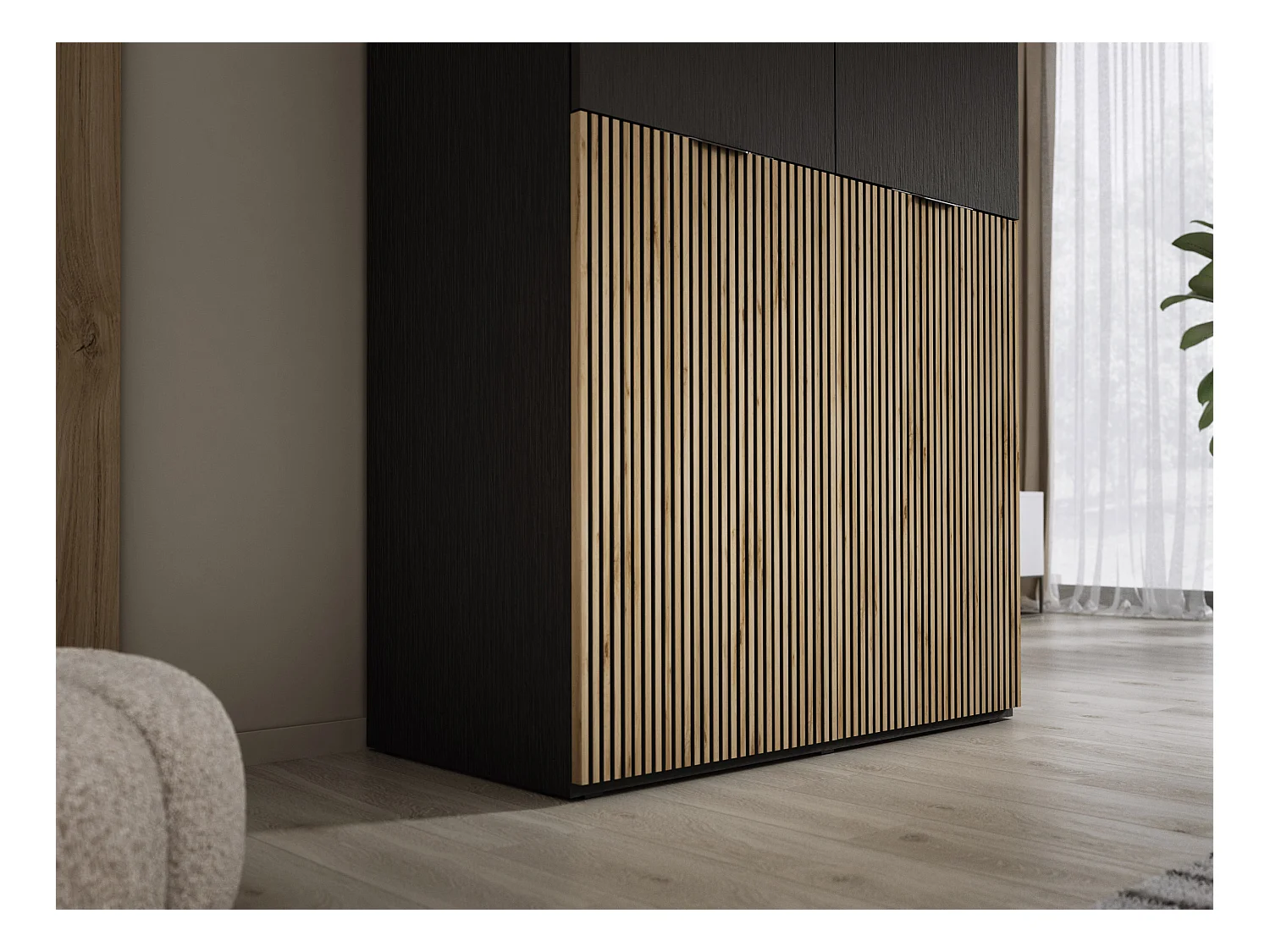 Kleiderschrank, Graphitschwarz / Wotan-Eiche, 100 x 200 x 51 cm