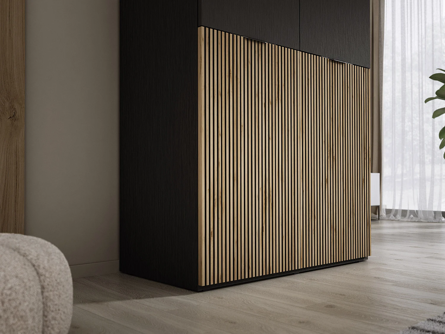 Kleiderschrank: Graphitschwarz / Wotan-Eiche, 100 x 200 x 51 cm