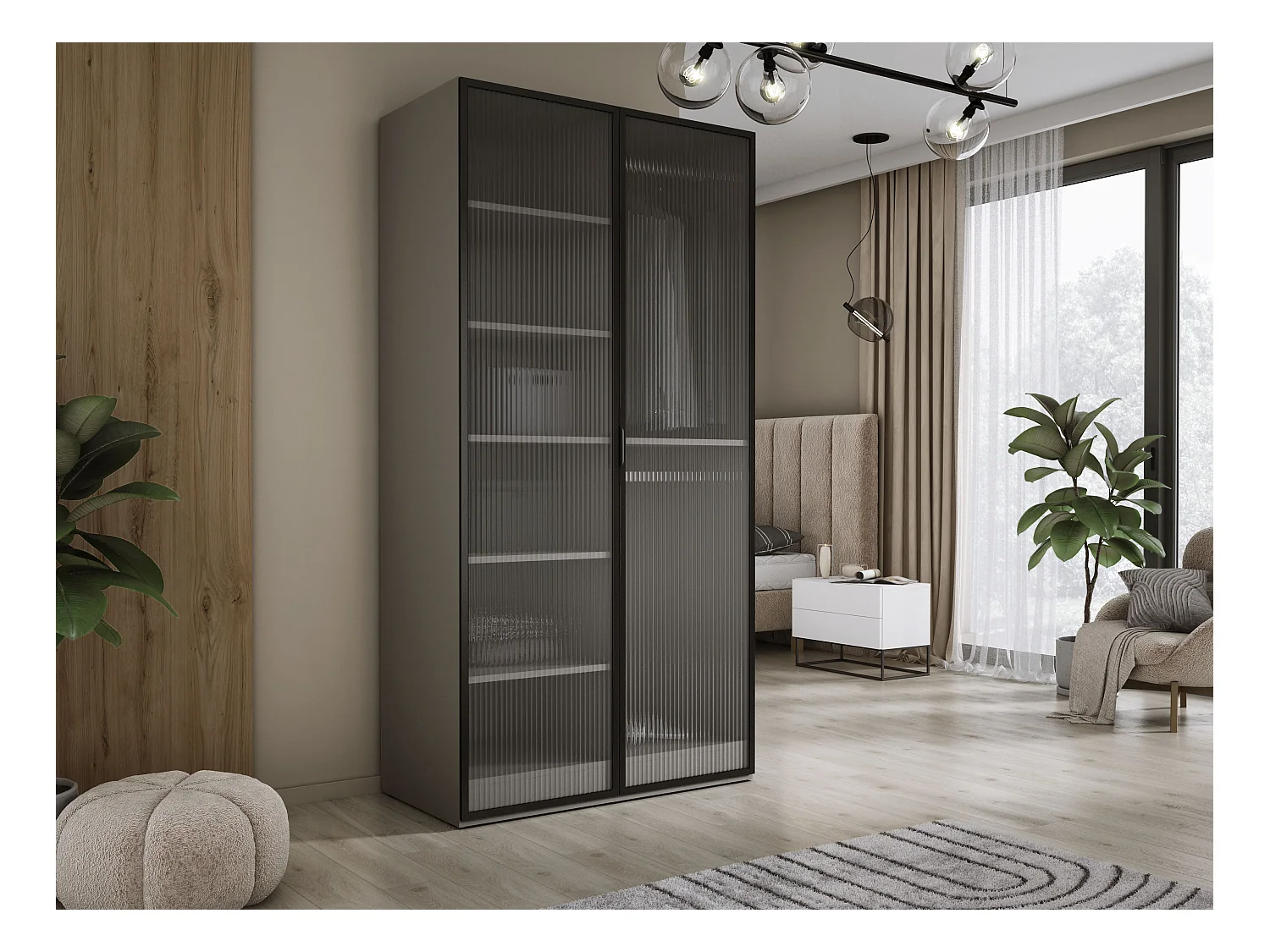 Kleiderschrank, Platingrau / klares Glas, 100 x 200 x 51 cm