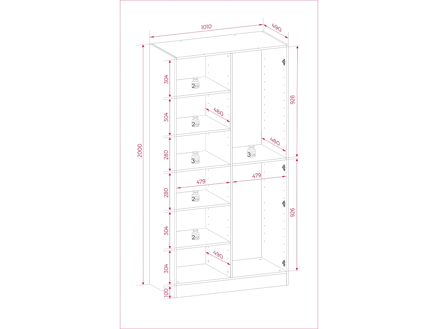 Kleiderschrank: Platingrau / Geriffeltes Glas, 100 x 200 x 51 cm