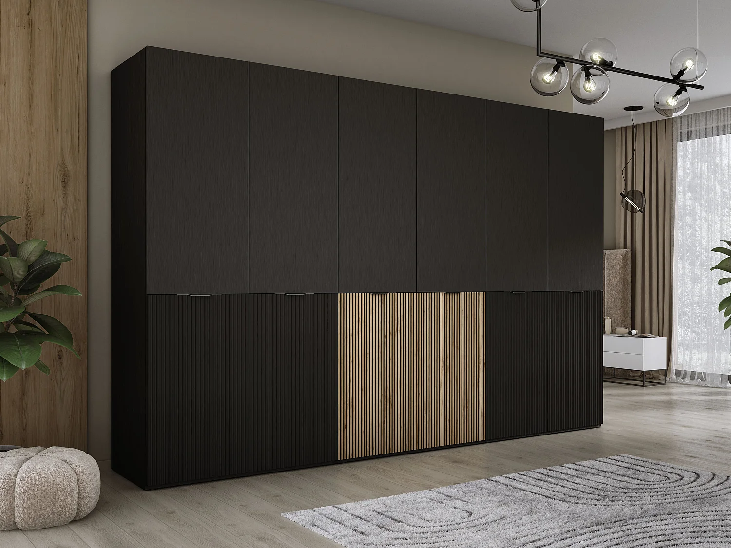 Kleiderschrank, Graphitschwarz / Wotan-Eiche, 3 x 100 x 200 x 51 cm