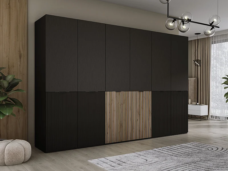 Kleiderschrank, Graphitschwarz / Wotan-Eiche, 3 x 100 x 200 x 51 cm