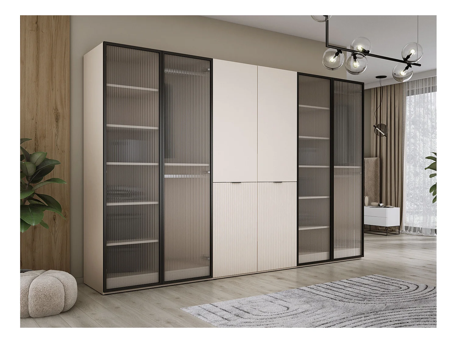 Kleiderschrank, Sandbeige / klares Glas, 3 x 100 x 200 x 51 cm