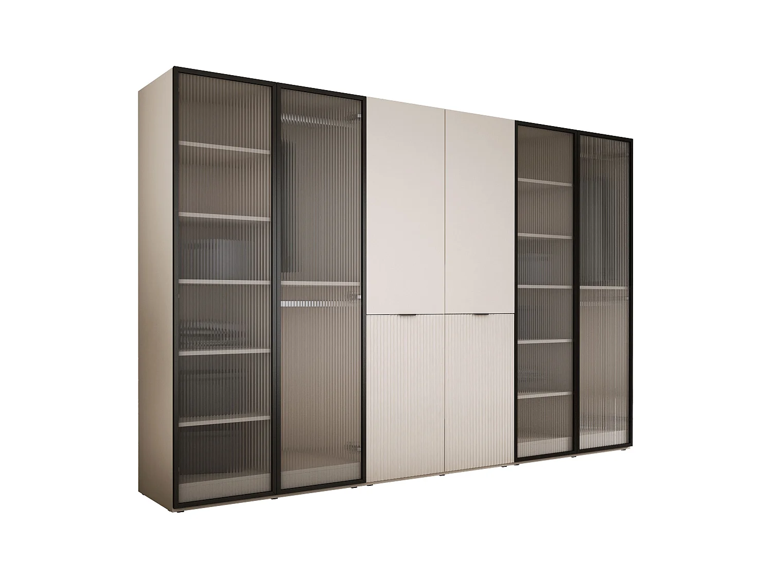 Kleiderschrank, Sandbeige / klares Glas, 3 x 100 x 200 x 51 cm