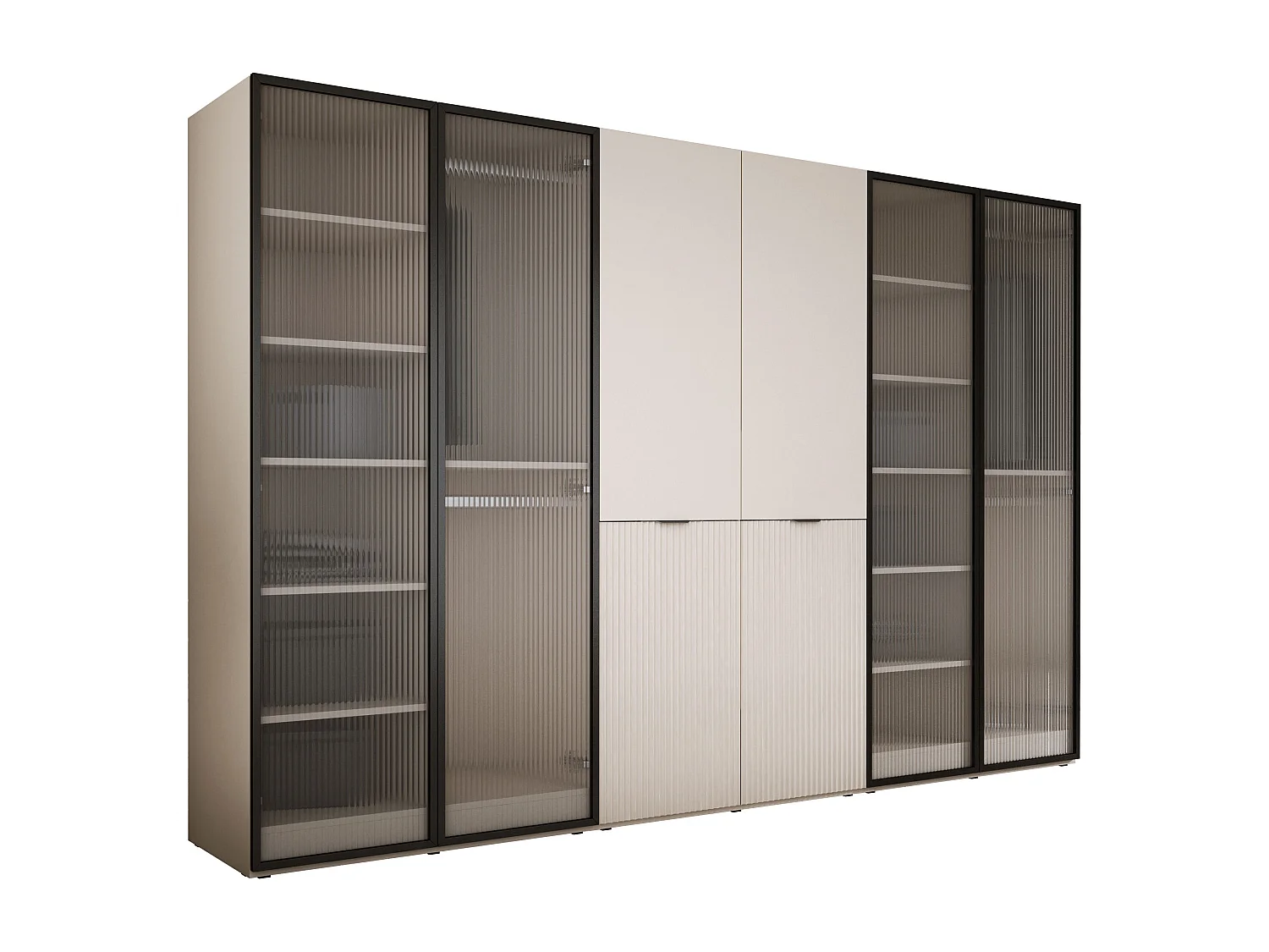 Kleiderschrank, Sandbeige / klares Glas, 3 x 100 x 200 x 51 cm