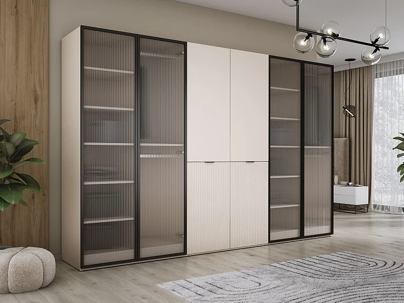 Kleiderschrank, Sandbeige / klares Glas, 3 x 100 x 200 x 51 cm