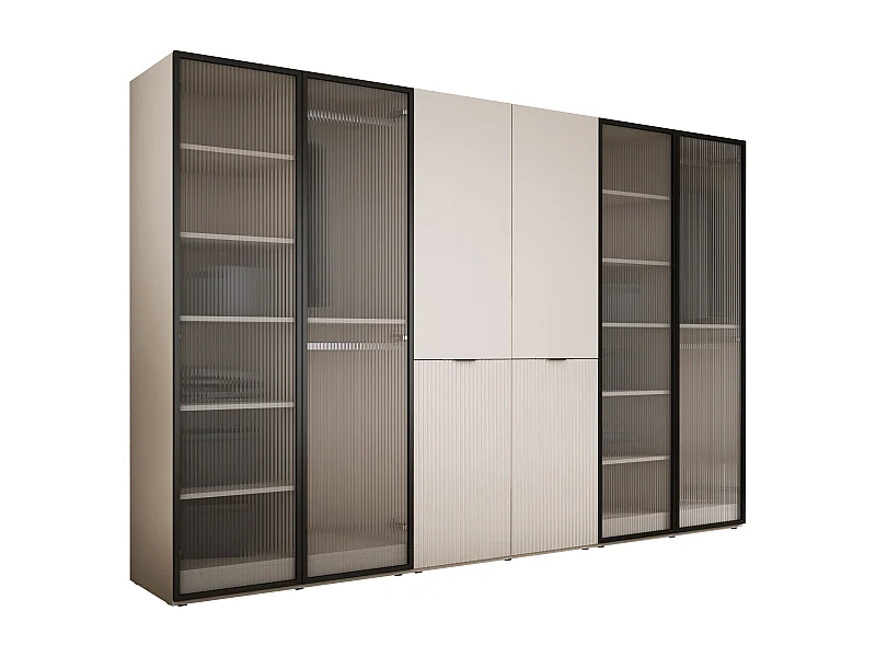 Schrank: Geriffeltes Glas / Sandbeige, 300 x 200 x 51 cm