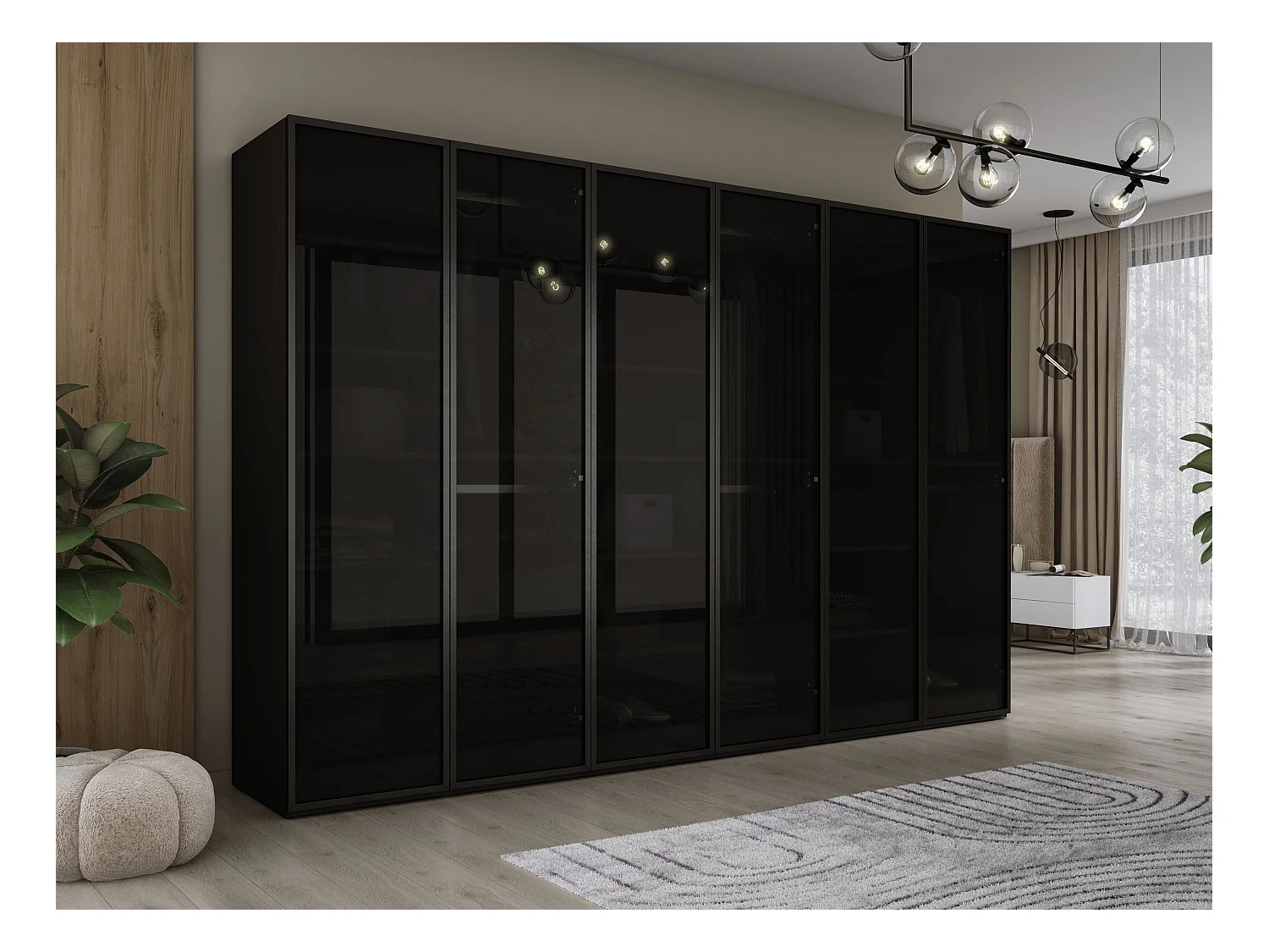 Kleiderschrank, Graphitschwarz, 3 x 100 x 200 x 51 cm