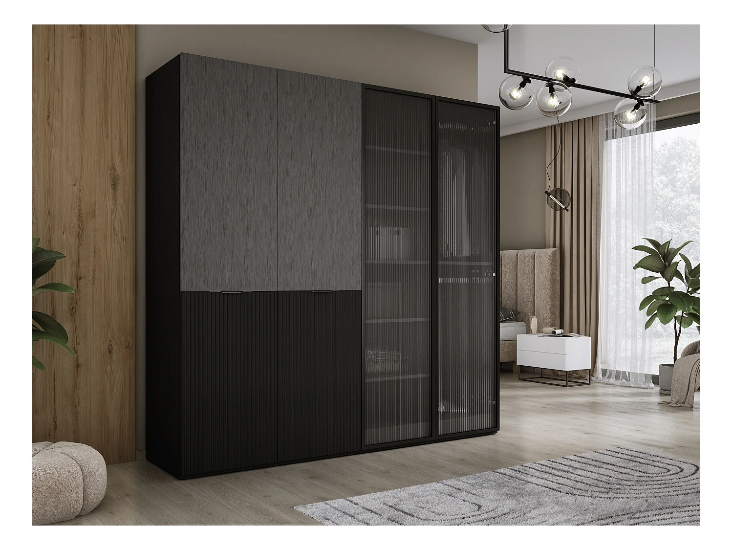 Kleiderschrank, Graphitschwarz / klares Glas, 2 x 100 x 200 x 51 cm