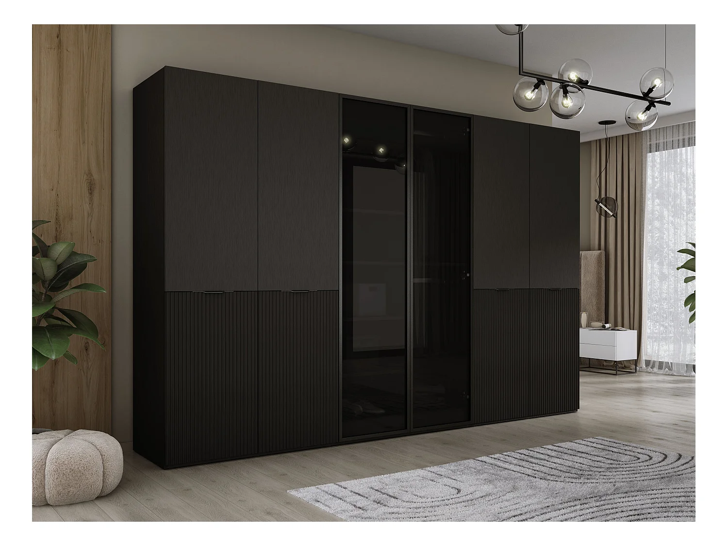 Kleiderschrank, Graphitschwarz, 3 x 100 x 200 x 51 cm