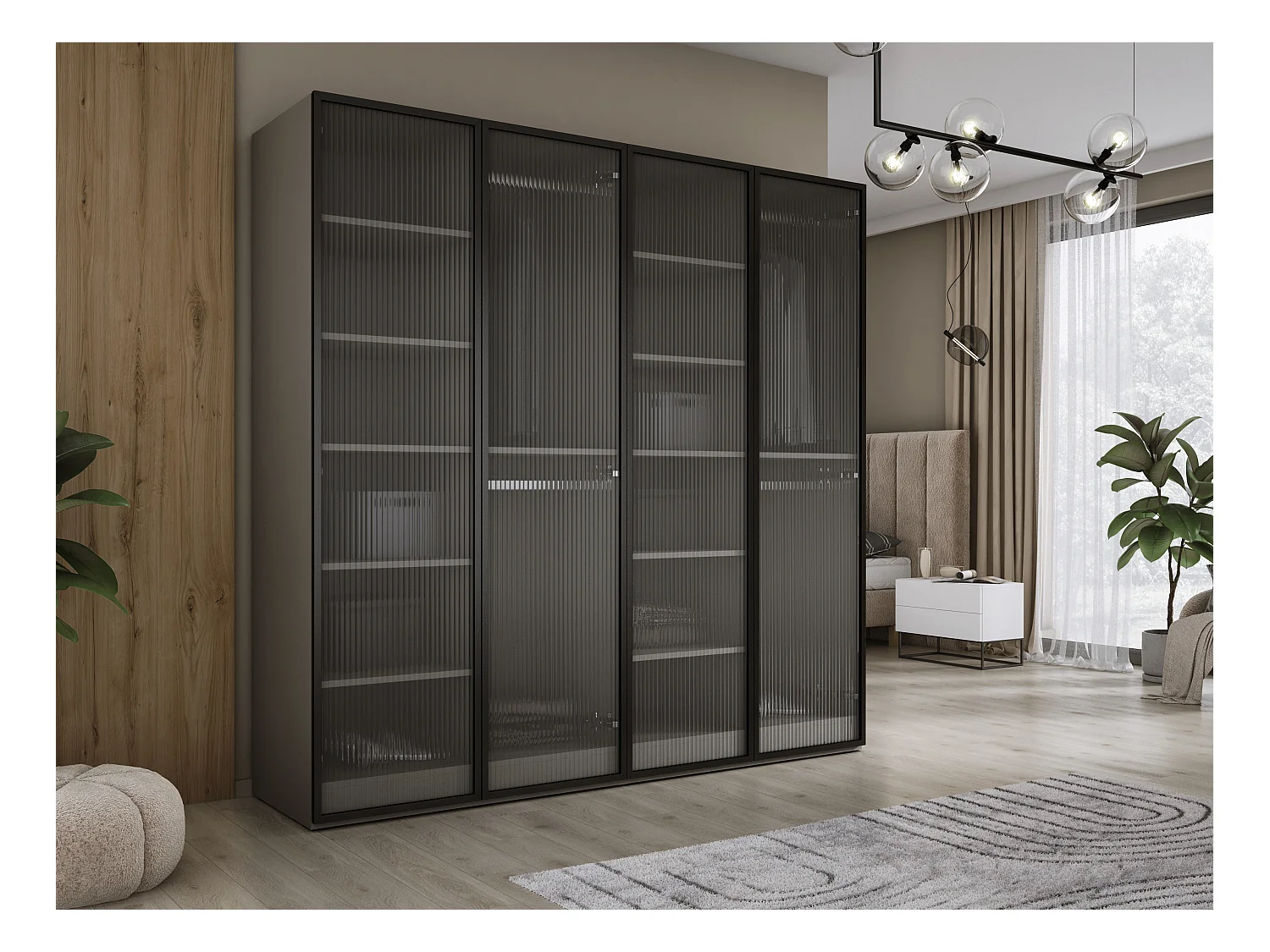 Kleiderschrank, Platingrau / klares Glas, 2 x 100 x 200 x 51 cm