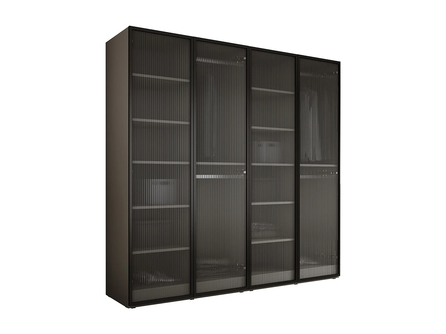 Kleiderschrank: Platingrau / Geriffeltes Glas, 200 x 200 x 51 cm