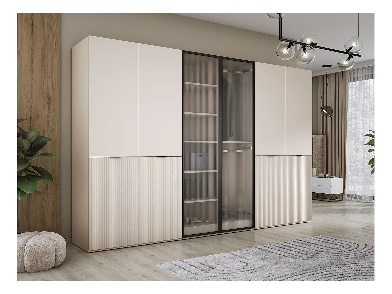 Kleiderschrank, Sandbeige / klares Glas, 3 x 100 x 200 x 51 cm