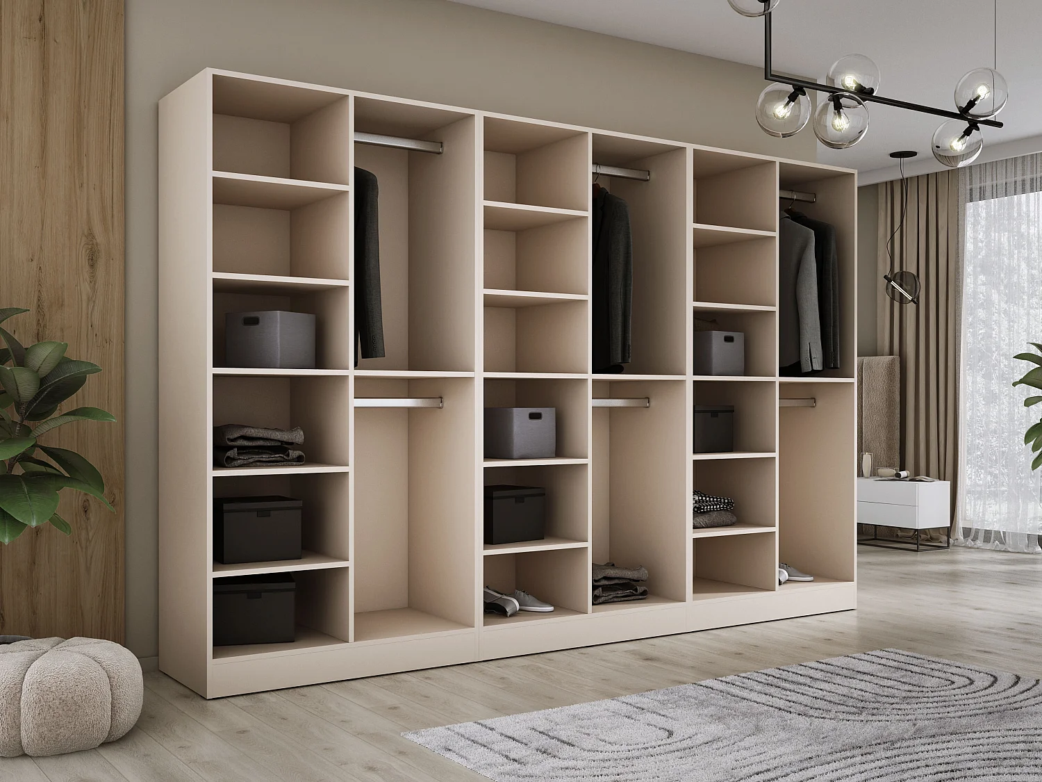 Kleiderschrank, Sandbeige / klares Glas, 3 x 100 x 200 x 51 cm