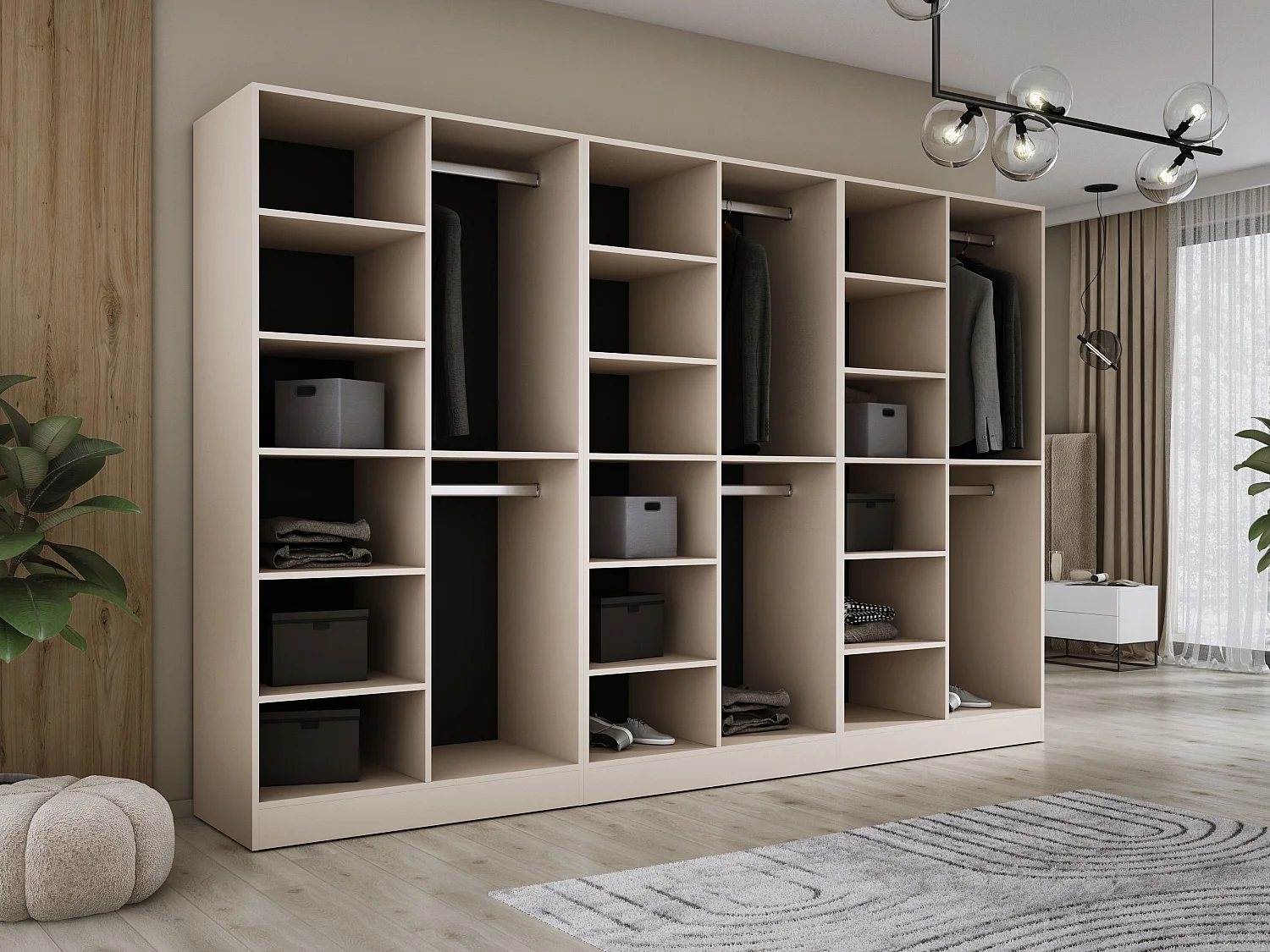Kleiderschrank: Sandbeige / Geriffeltes Glas, 300 x 200 x 51 cm