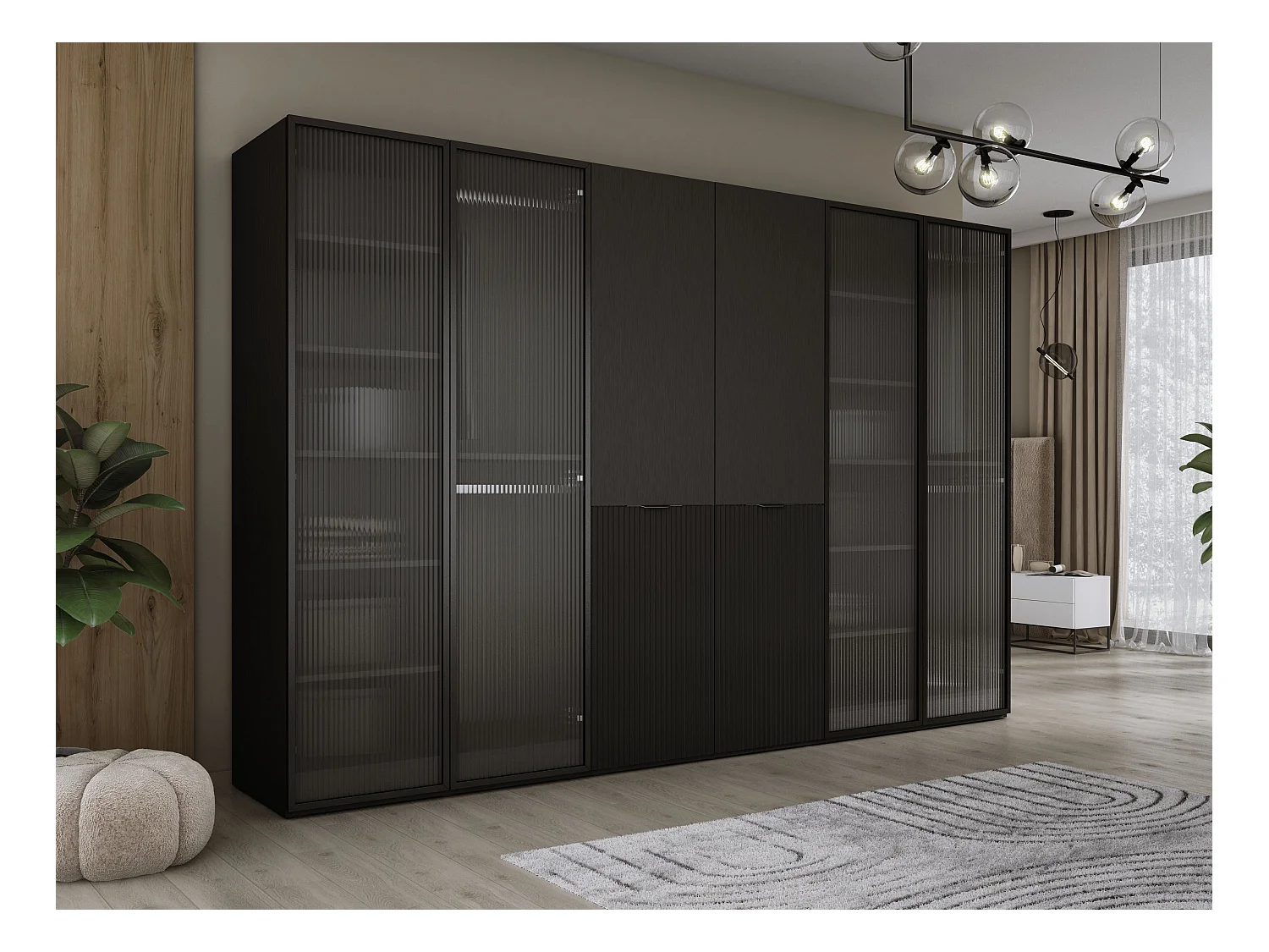 Kleiderschrank, Graphitschwarz / klares Glas, 3 x 100 x 200 x 51 cm