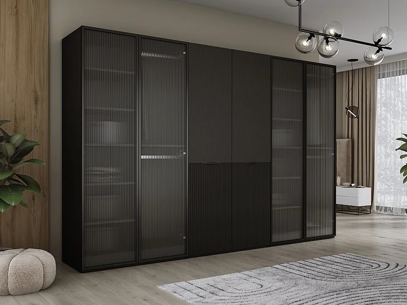 Kleiderschrank, Graphitschwarz / klares Glas, 3 x 100 x 200 x 51 cm