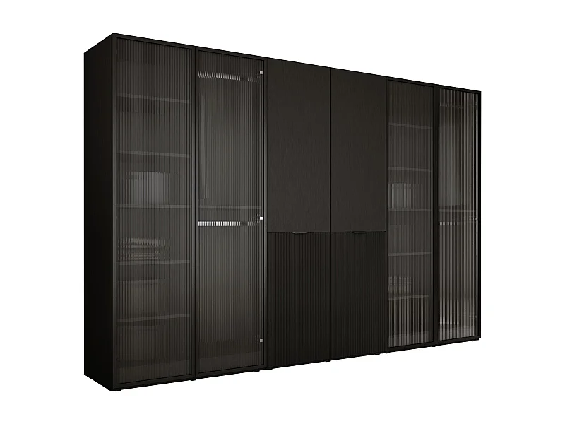 Schrank: Geriffeltes Glas / Graphitschwarz, 300 x 200 x 51 cm