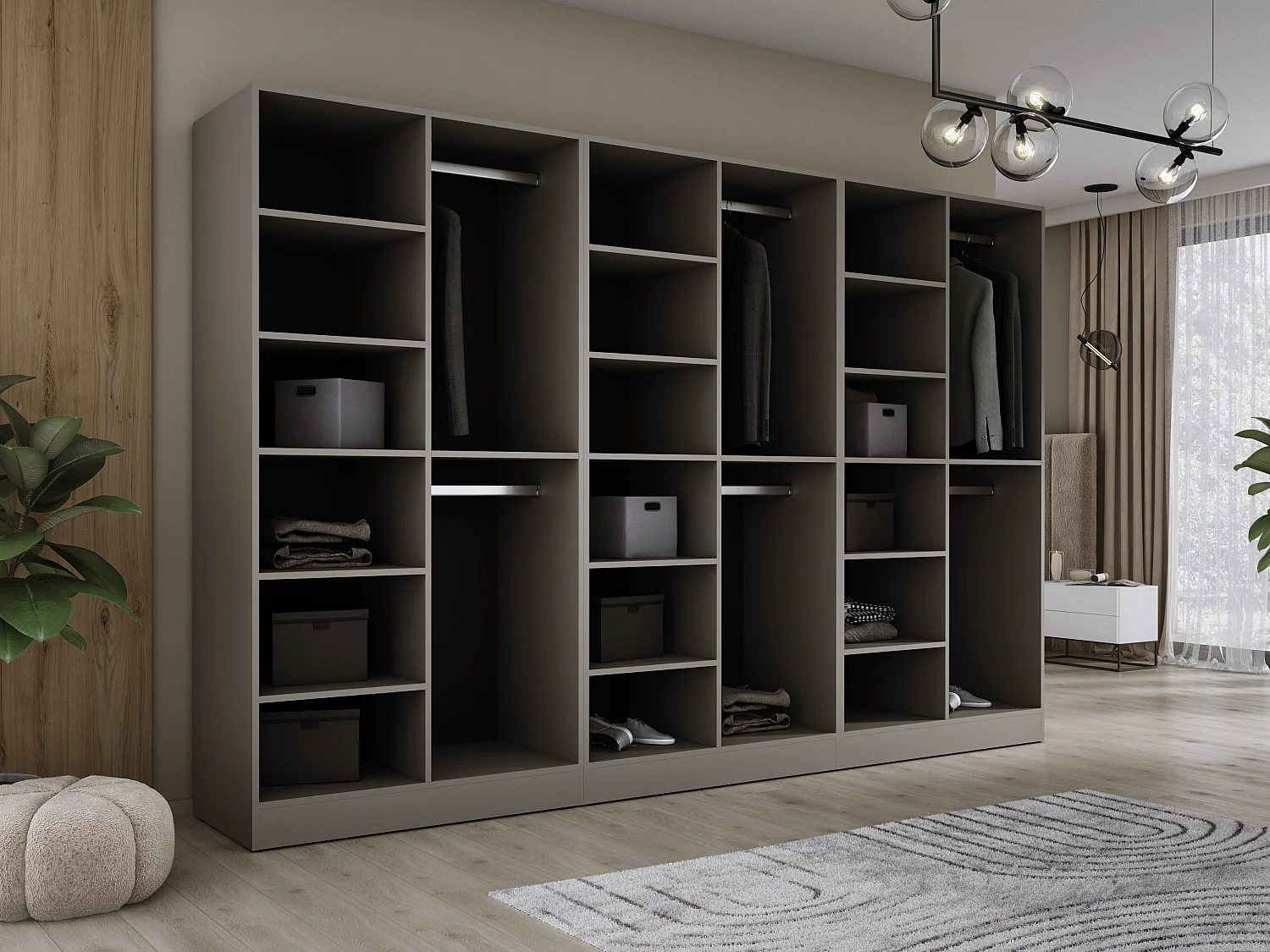 Kleiderschrank: Platingrau / Geriffeltes Glas, 300 x 200 x 51 cm