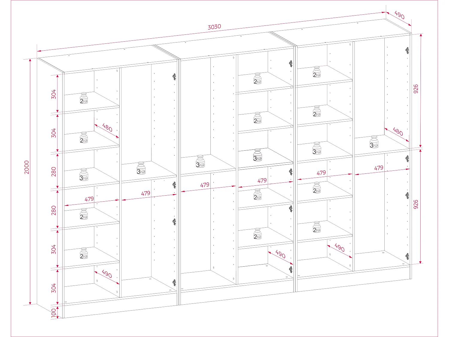 Kleiderschrank: Platingrau / Geriffeltes Glas, 300 x 200 x 51 cm