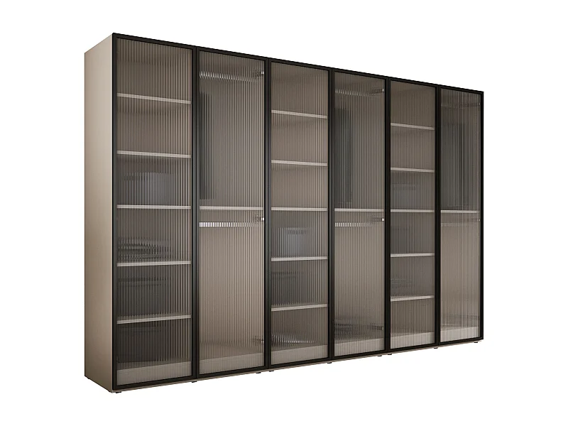 Kleiderschrank: Platingrau / Geriffeltes Glas, 300 x 200 x 51 cm