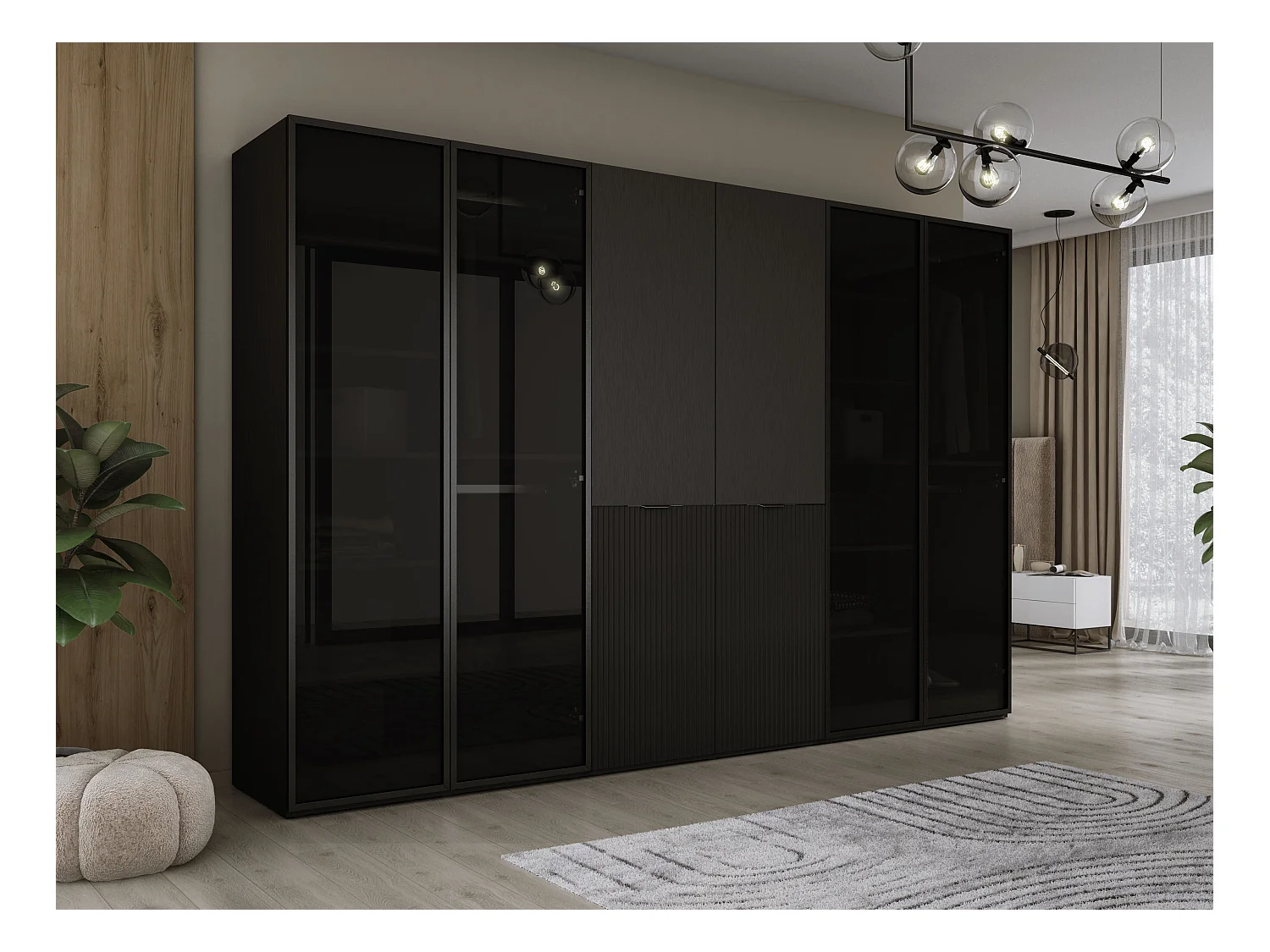 Kleiderschrank, Graphitschwarz, 3 x 100 x 200 x 51 cm