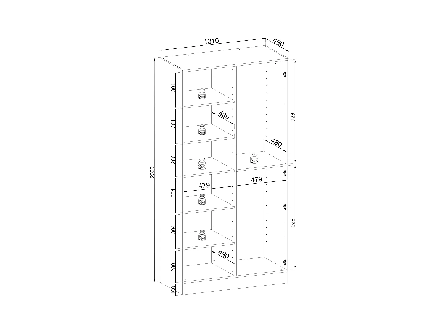 Kleiderschrank, Graphitschwarz, 3 x 100 x 200 x 51 cm