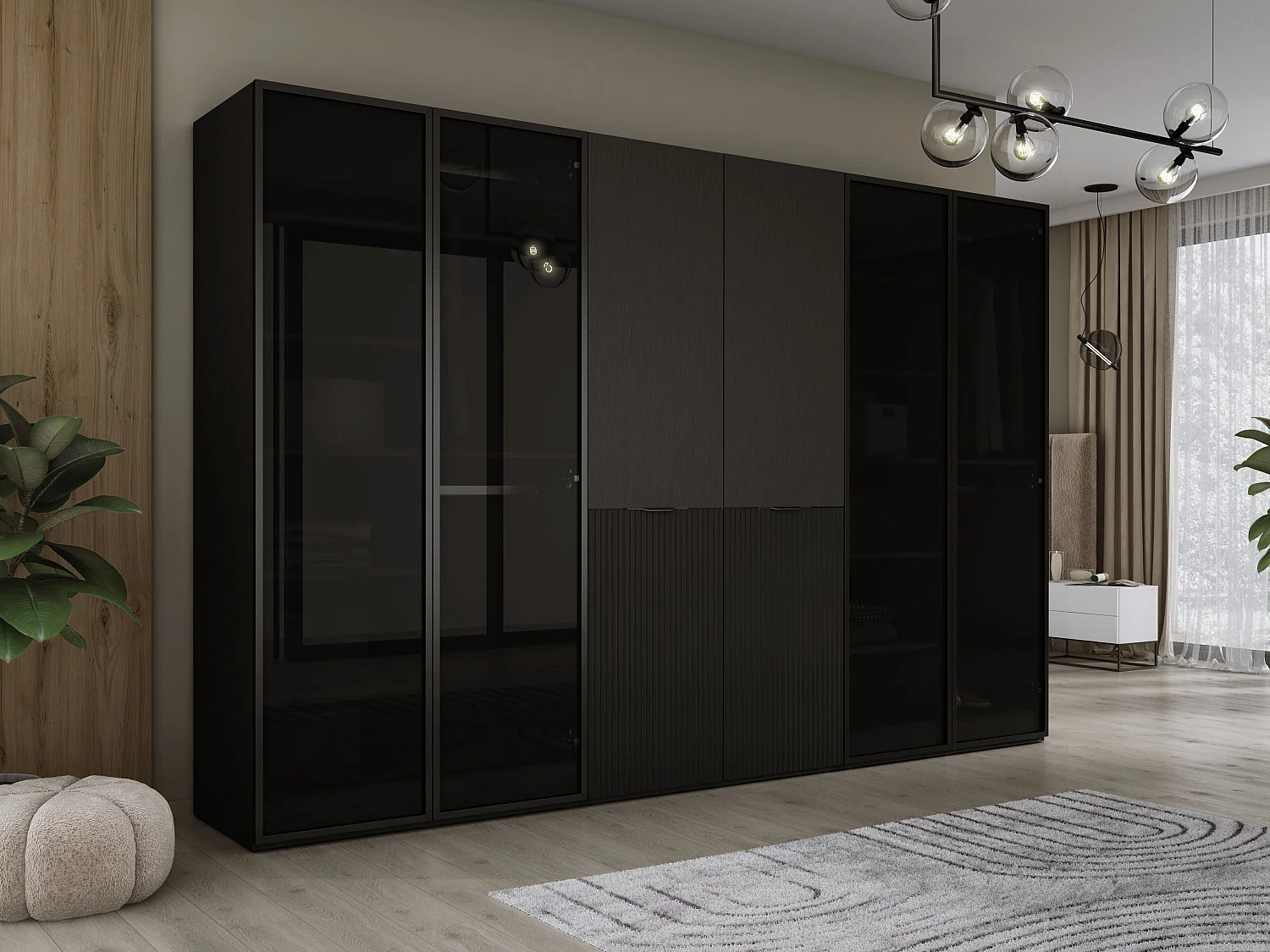 Kleiderschrank, Graphitschwarz, 3 x 100 x 200 x 51 cm