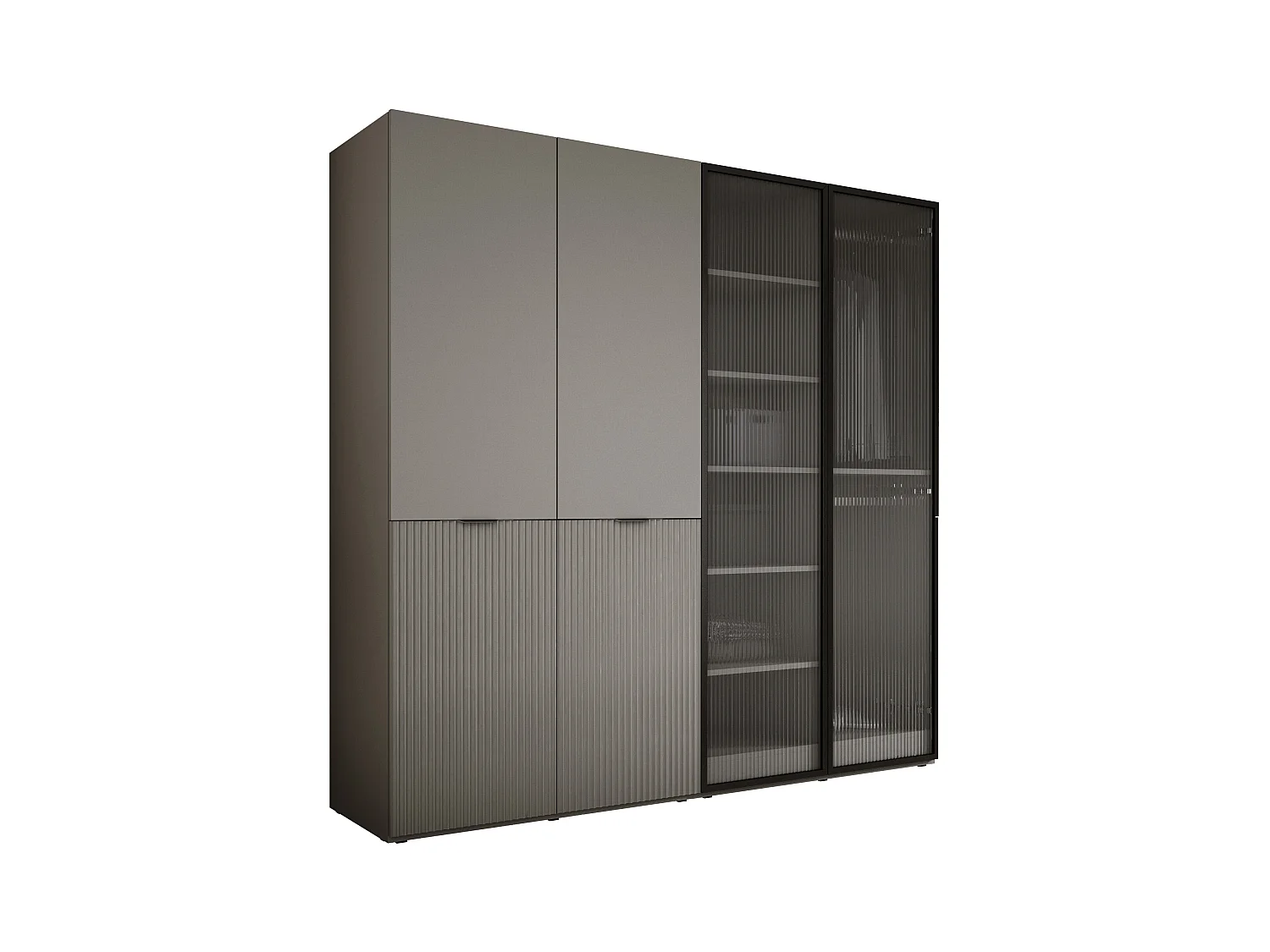 Kleiderschrank, Platingrau / Sandbeige / klares Glas, 2 x 100 x 200 x 51 cm