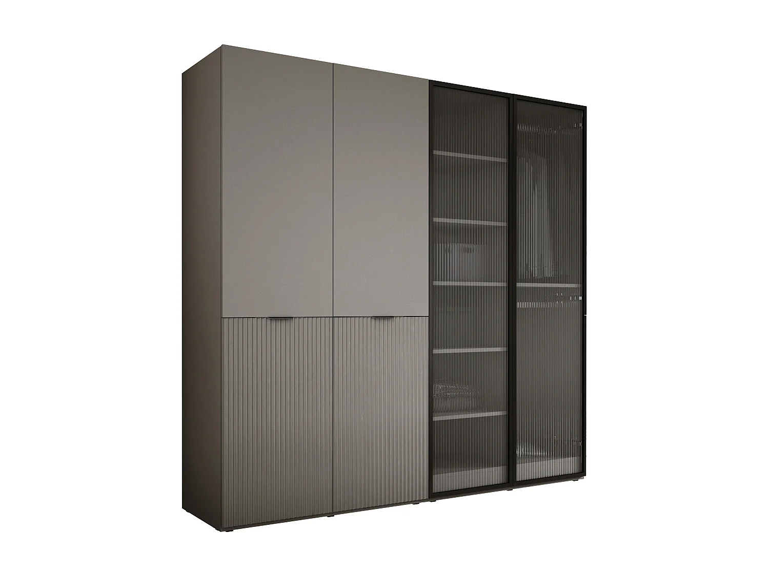 Kleiderschrank, Platingrau / Sandbeige / klares Glas, 2 x 100 x 200 x 51 cm