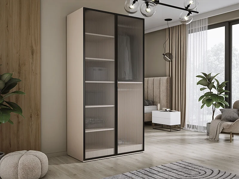 Kleiderschrank, Sandbeige / klares Glas, 100 x 200 x 51 cm