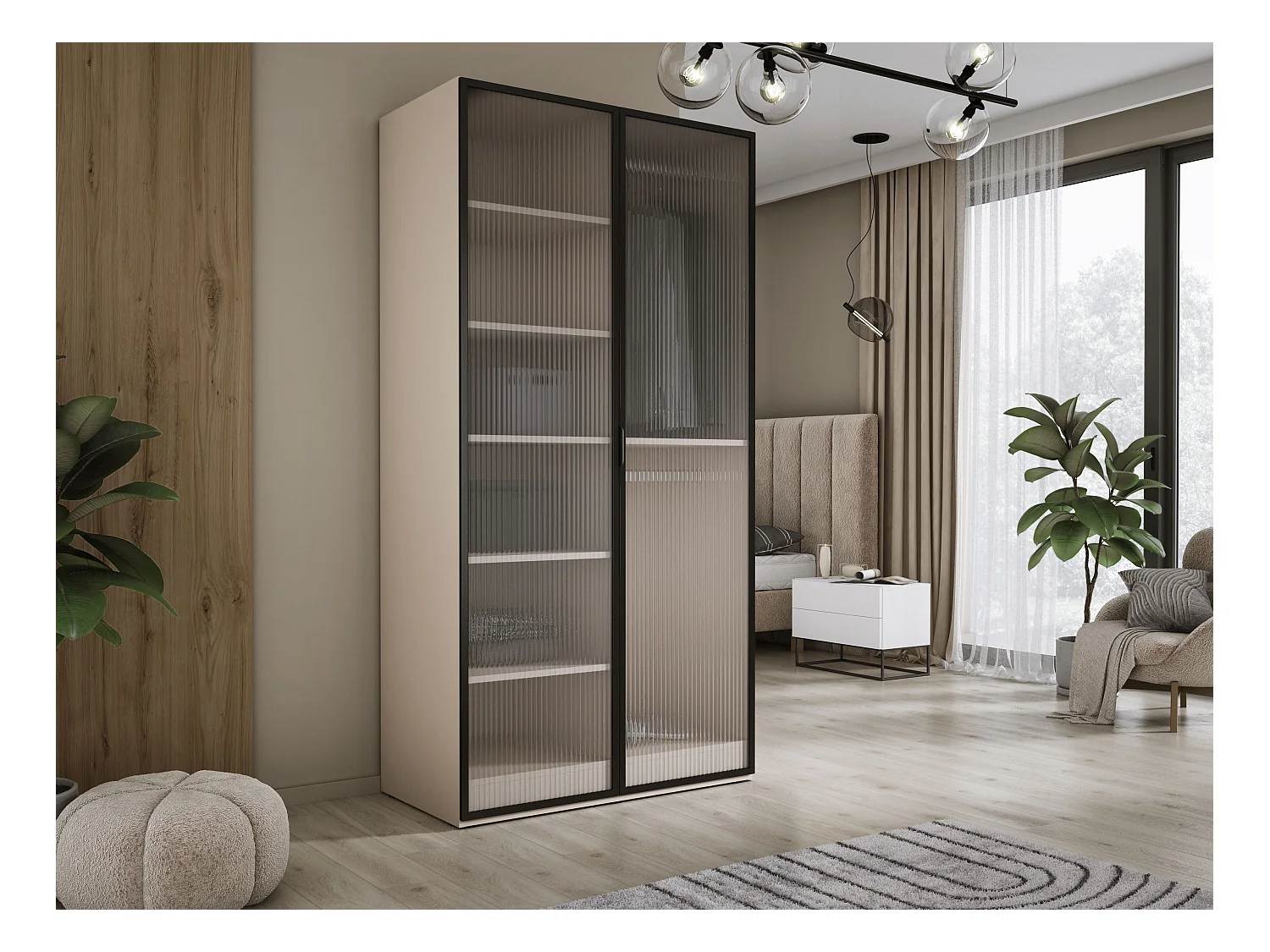 Kleiderschrank, Sandbeige / klares Glas, 100 x 200 x 51 cm