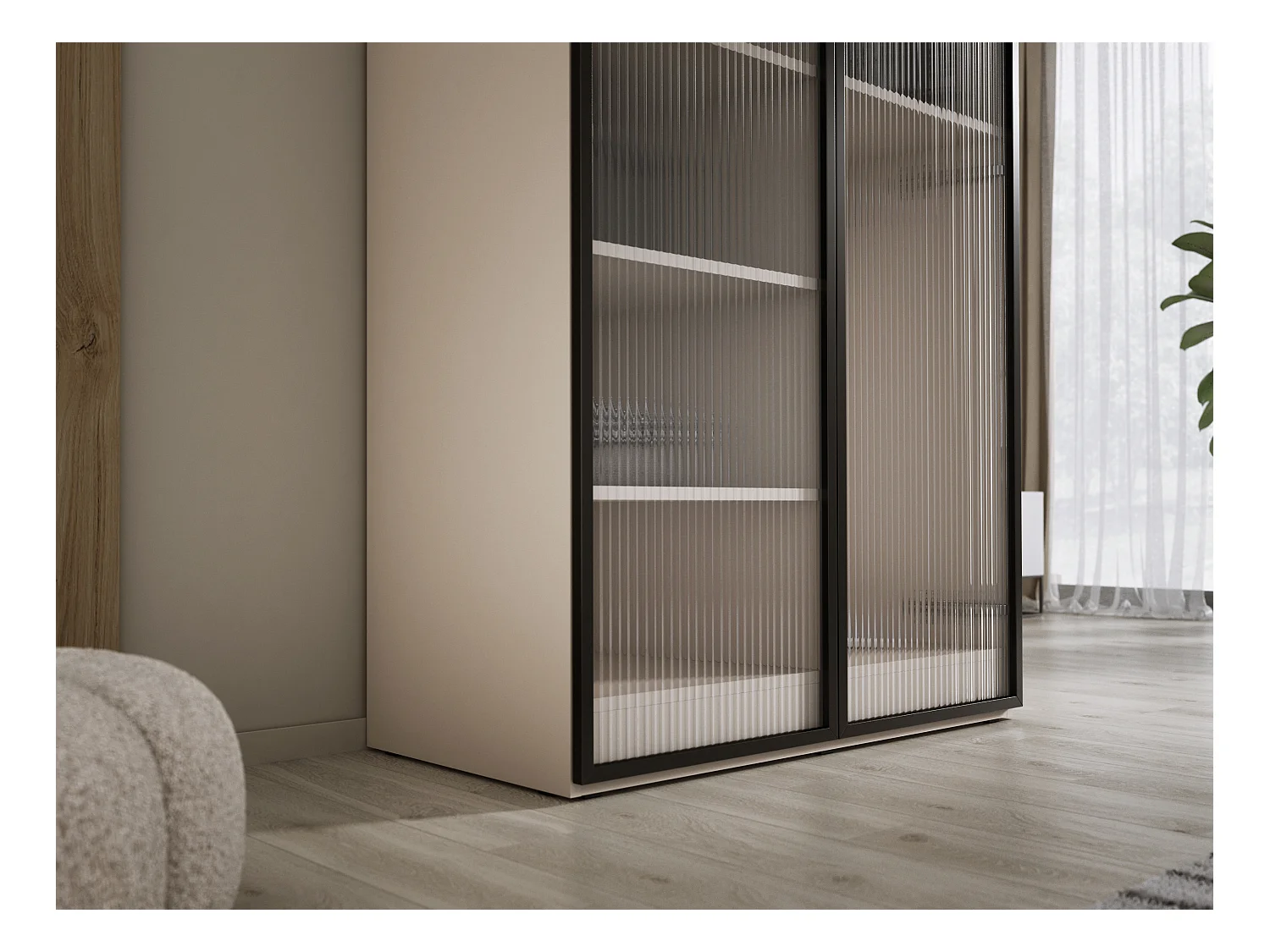 Kleiderschrank, Sandbeige / klares Glas, 100 x 200 x 51 cm