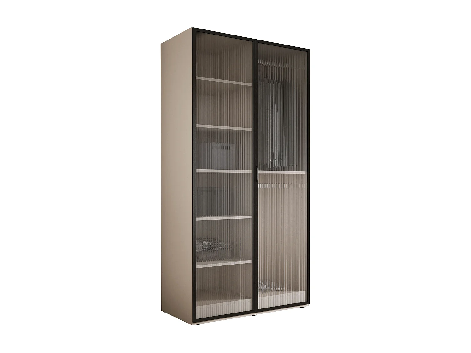 Kleiderschrank: Sandbeige / Geriffeltes Glas, 100 x 200 x 51 cm