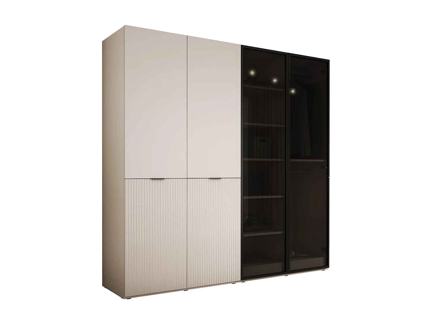 Kleiderschrank: Sandbeige / Sonnenschutzglas, 200 x 200 x 51 cm