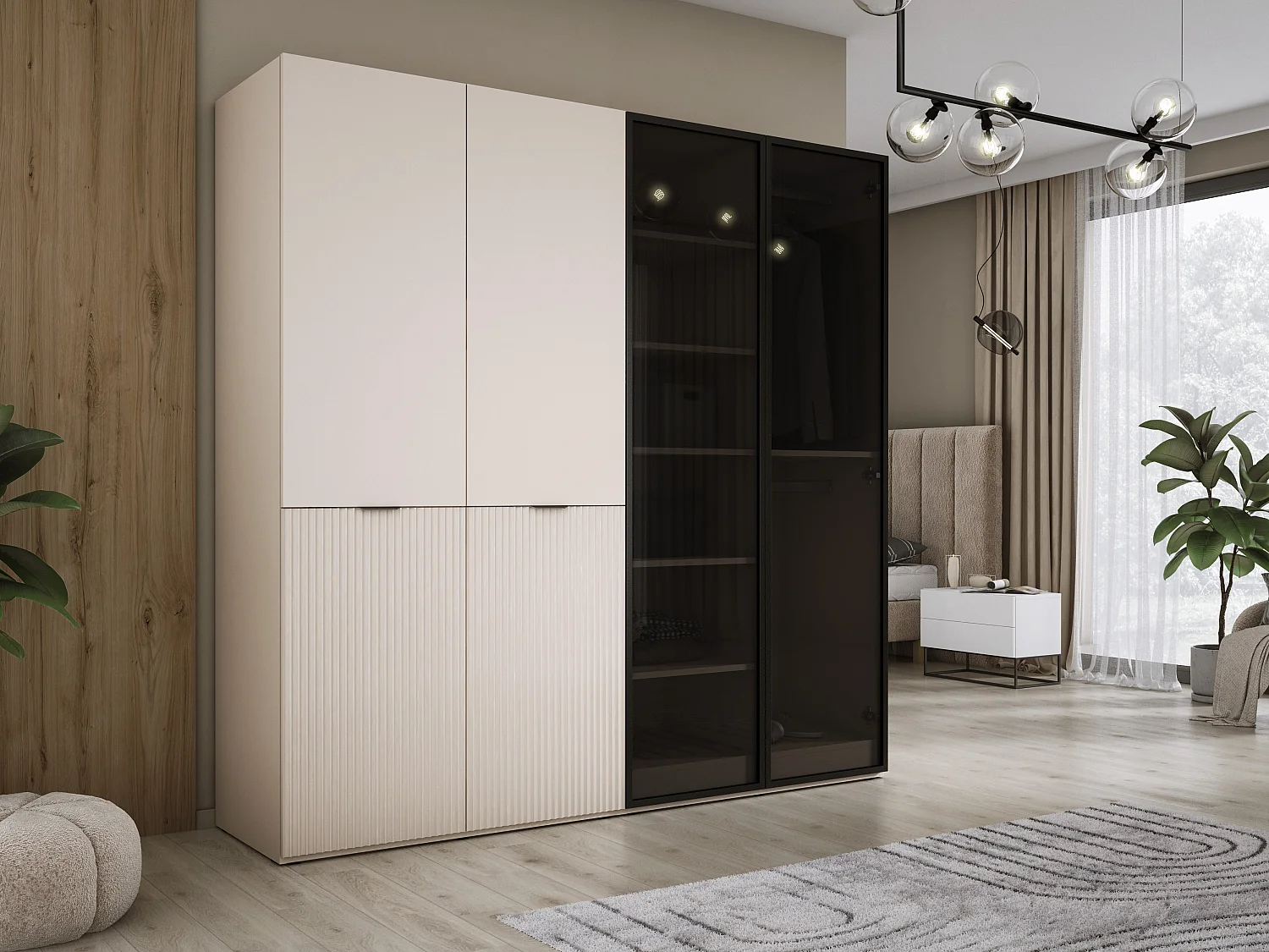 Kleiderschrank: Sandbeige / Sonnenschutzglas, 200 x 200 x 51 cm