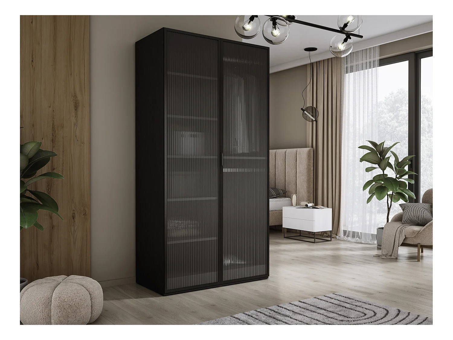 Kleiderschrank, Graphitschwarz / klares Glas, 100 x 200 x 51 cm