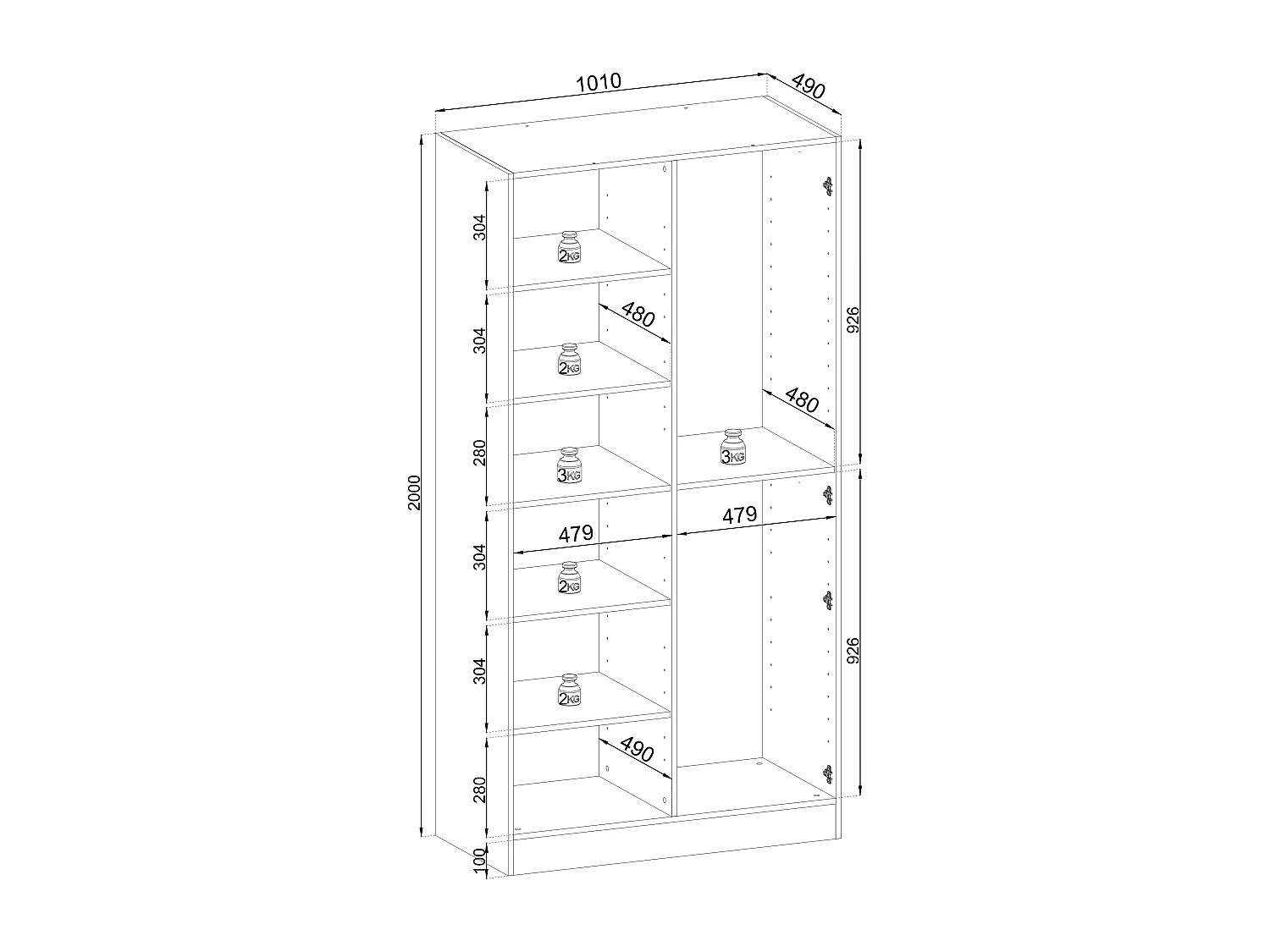 Kleiderschrank, Graphitschwarz / klares Glas, 100 x 200 x 51 cm