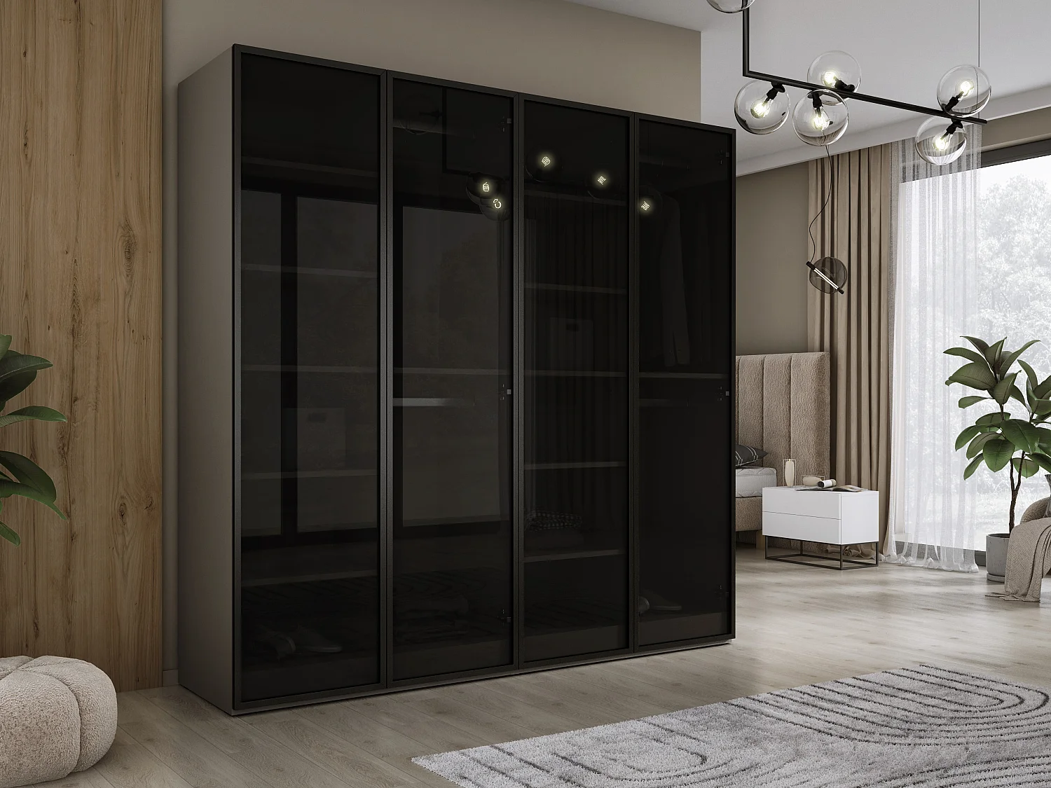 Schrank: Platingrau / Anti-Sonnenschutzglas, 200 x 200 x 51 cm